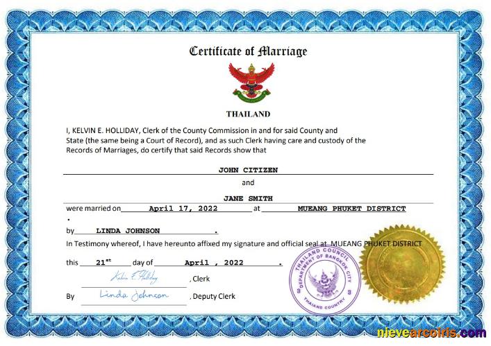 Thailand marriage certificate